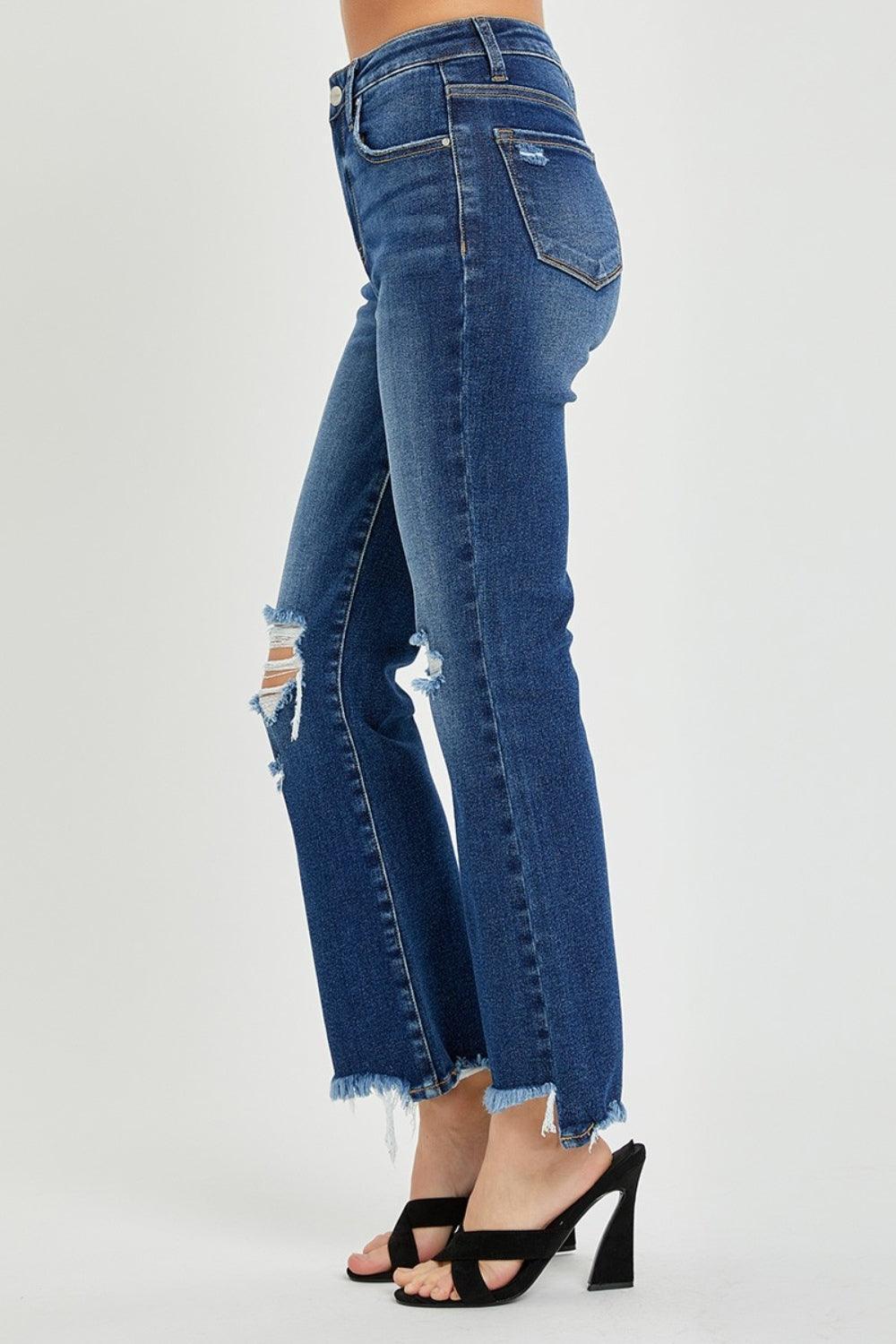 RISEN High Rise Distressed Crop Flare Jeans - ClubOn