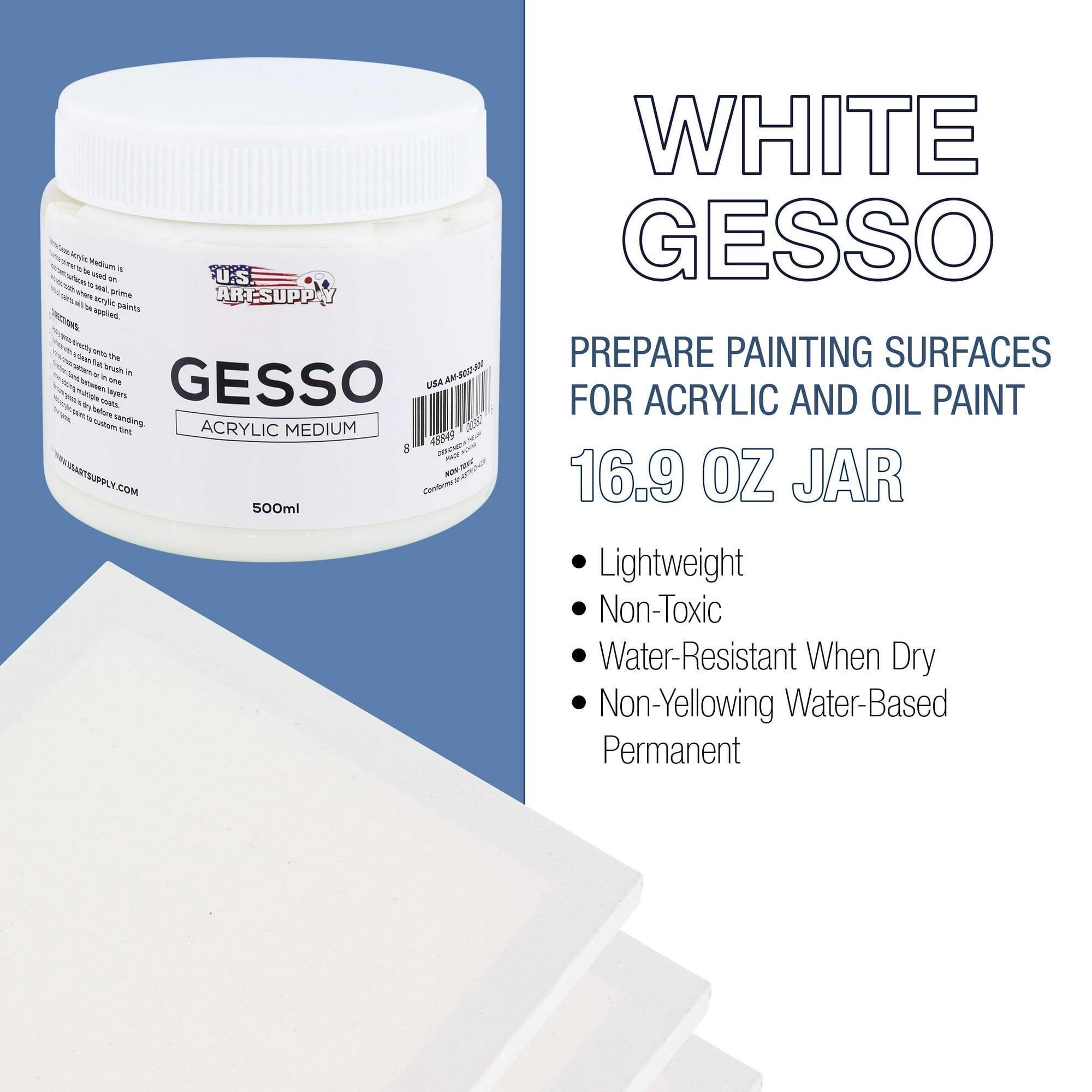 U.S. Art Supply White Gesso Acrylic Medium, 500ml Tub for Canvas Priming & Painting - ClubOn