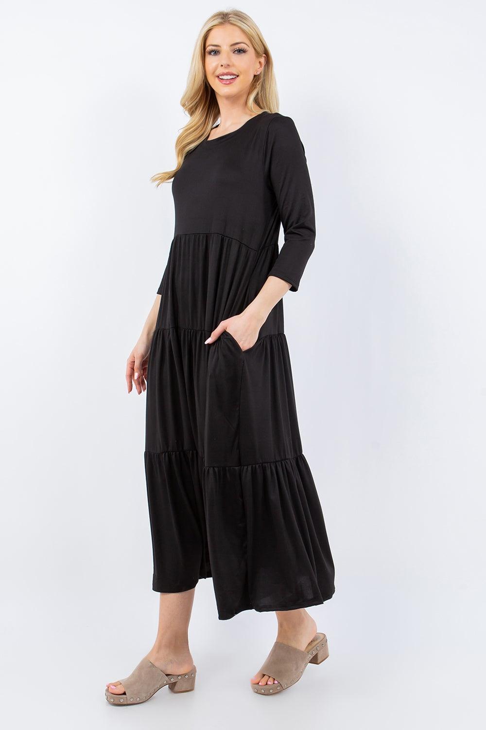 Celeste Full Size Tiered Midi Dress with Pockets - ClubOn