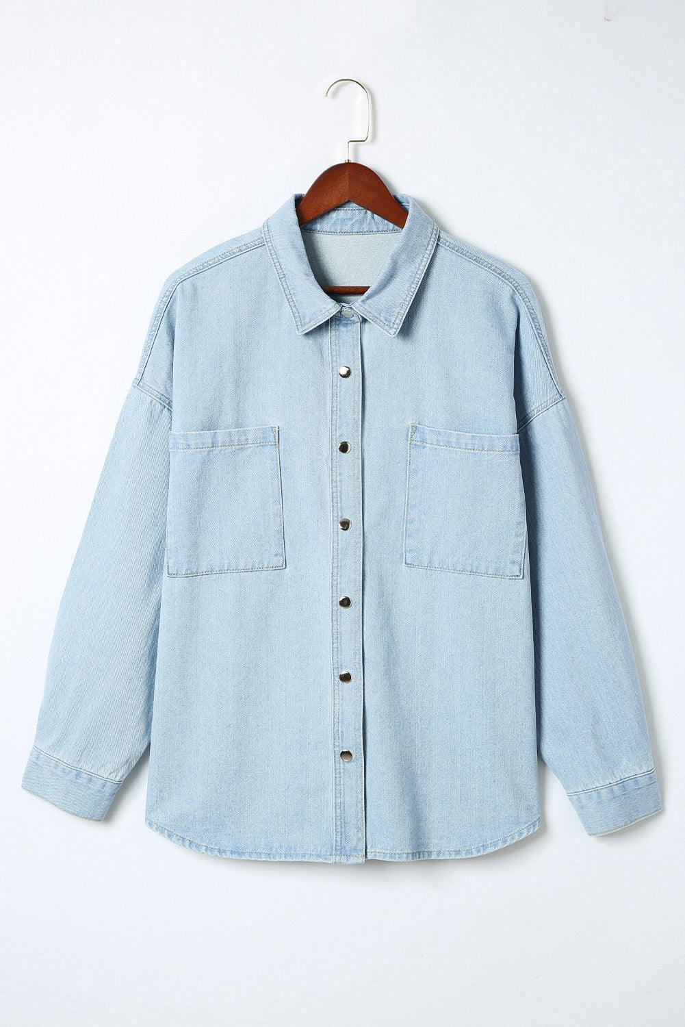 Plus Size Snap Down Pocketed Denim Jacket - ClubOn