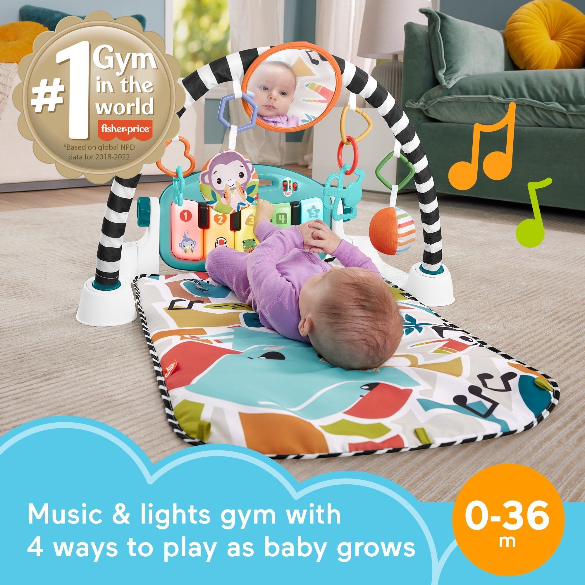 Fisher-Price Glow and Grow Kick & Play Piano Gym Baby Playmat with Musical Learning Toy, Blue - ClubOn