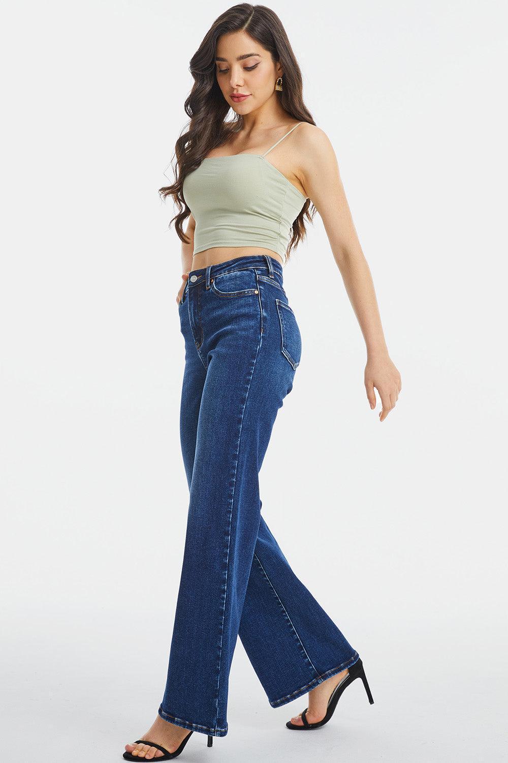 BAYEAS Full Size High Waist Cat's Whisker Wide Leg Jeans - ClubOn