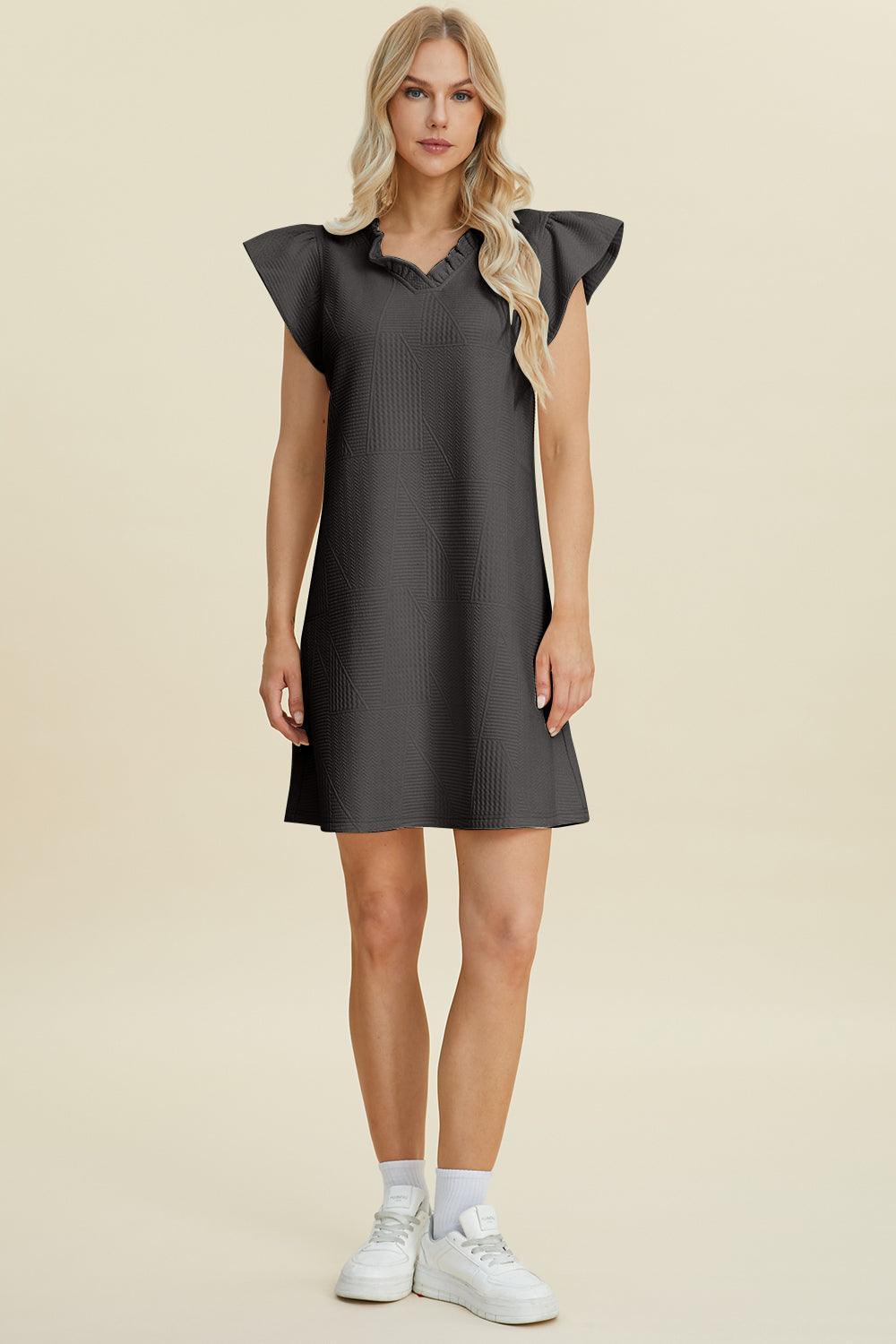 Double Take Full Size Ruffled V-Neck Cap Sleeve Dress - ClubOn
