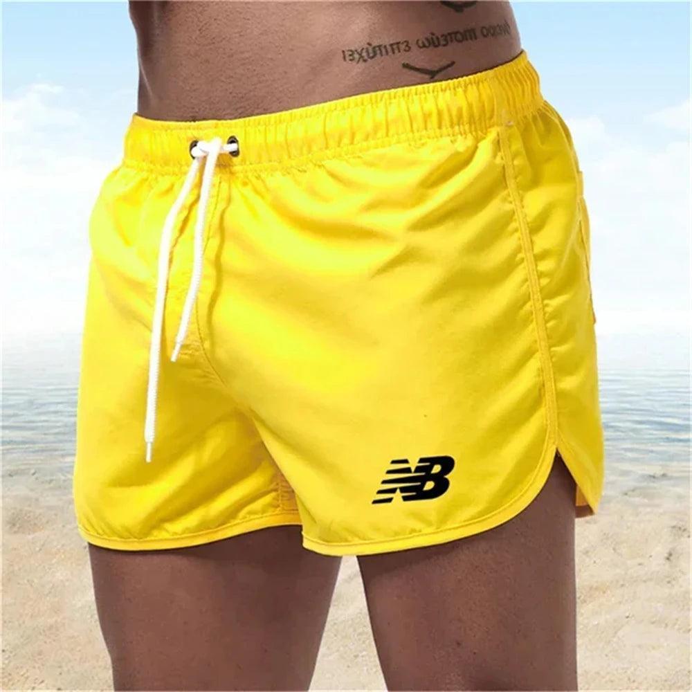Men's Letter B Print Beach Shorts - Quick-Dry Gym & Vacation Wear - ClubOn