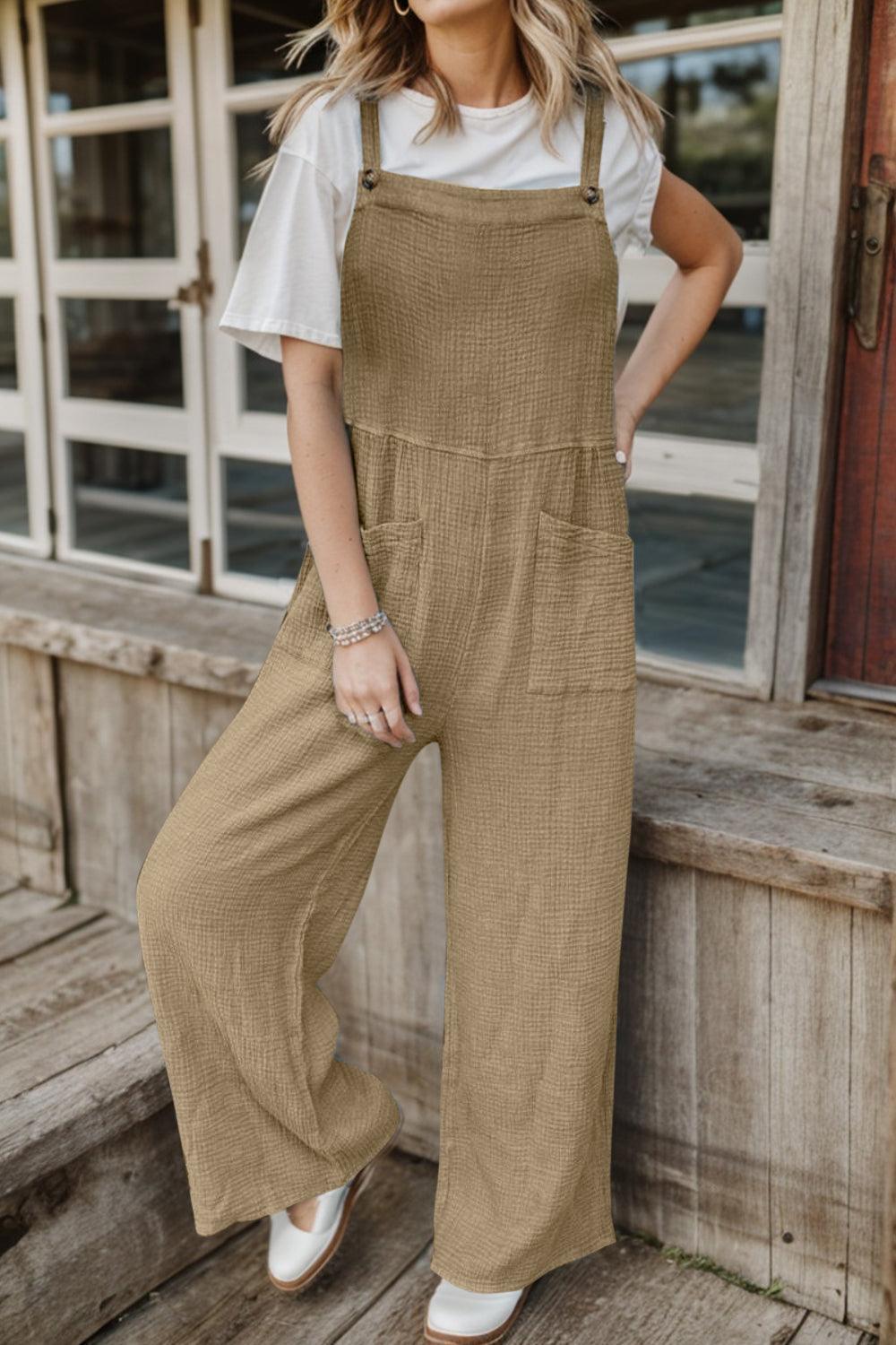 Full Size Wide Leg Front Pocket Jumpsuit - ClubOn