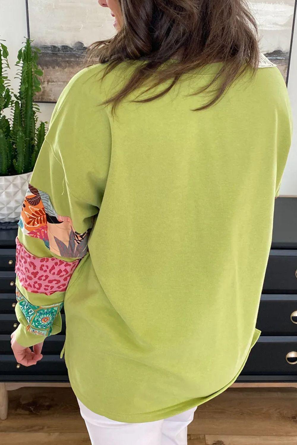 Plus Size Printed Round Neck Long Sleeve Sweatshirt - ClubOn