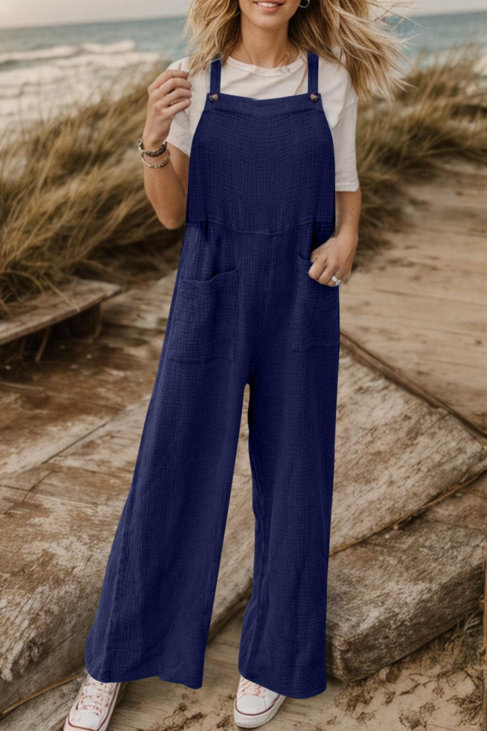 Full Size Wide Leg Front Pocket Jumpsuit - ClubOn
