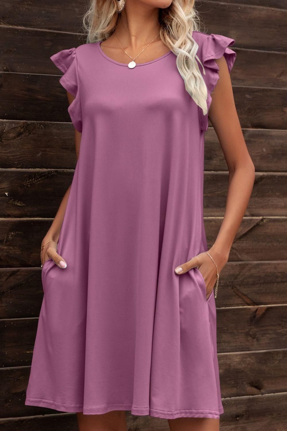 Butterfly Sleeve Round Neck Dress - ClubOn