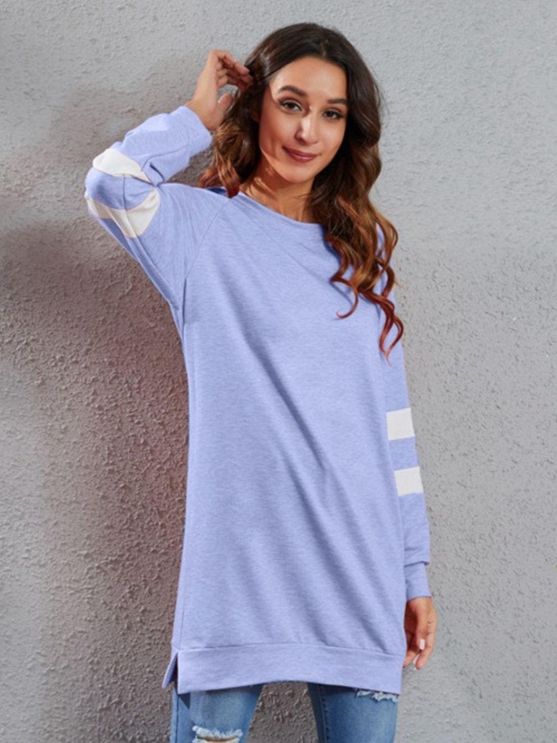 Full Size Striped Round Neck Long Sleeve T-Shirt - ClubOn