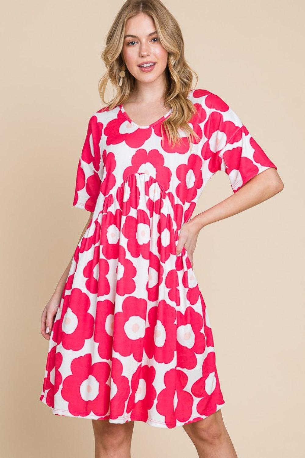 BOMBOM Flower Print Ruched Dress - ClubOn