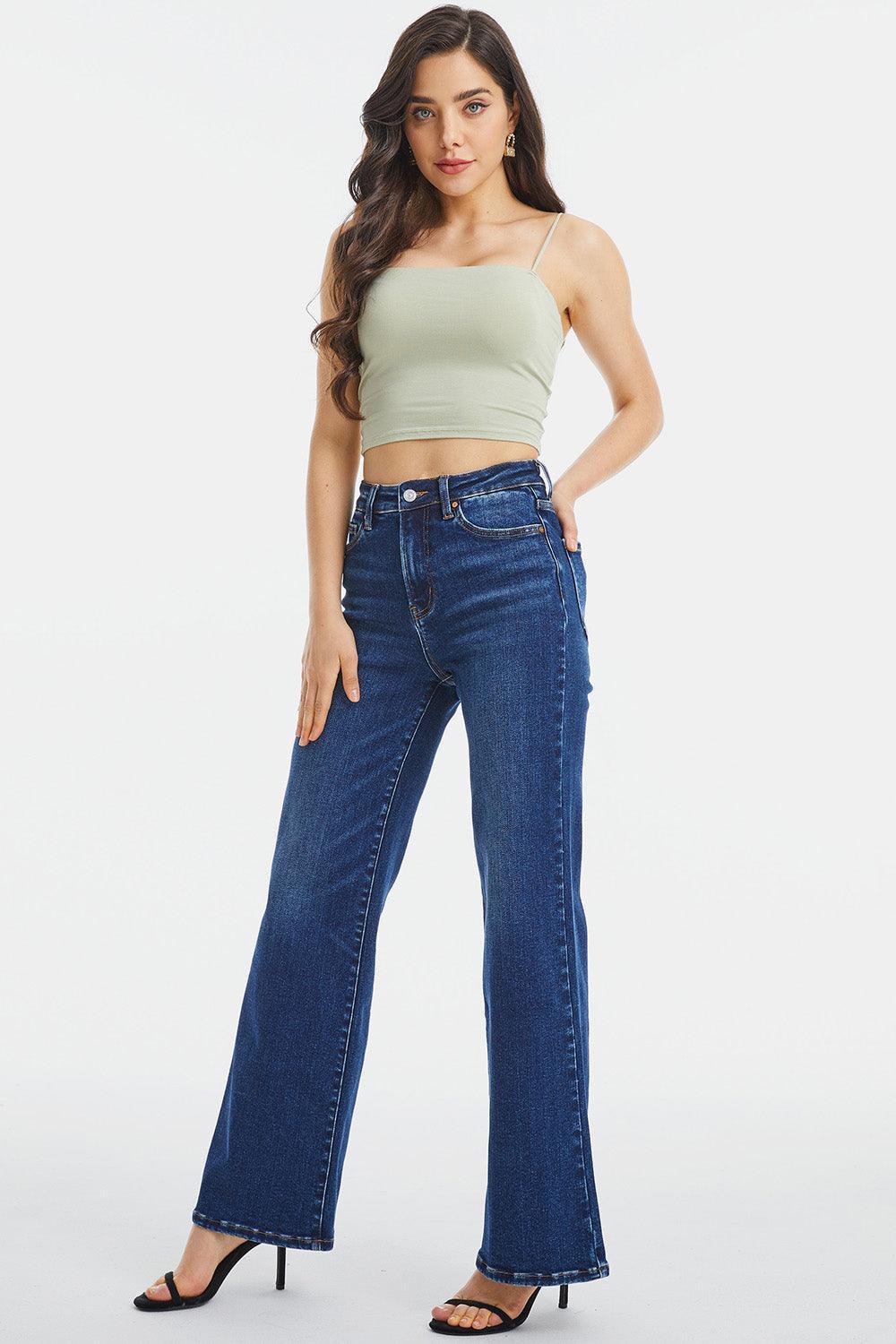 BAYEAS Full Size High Waist Cat's Whisker Wide Leg Jeans - ClubOn