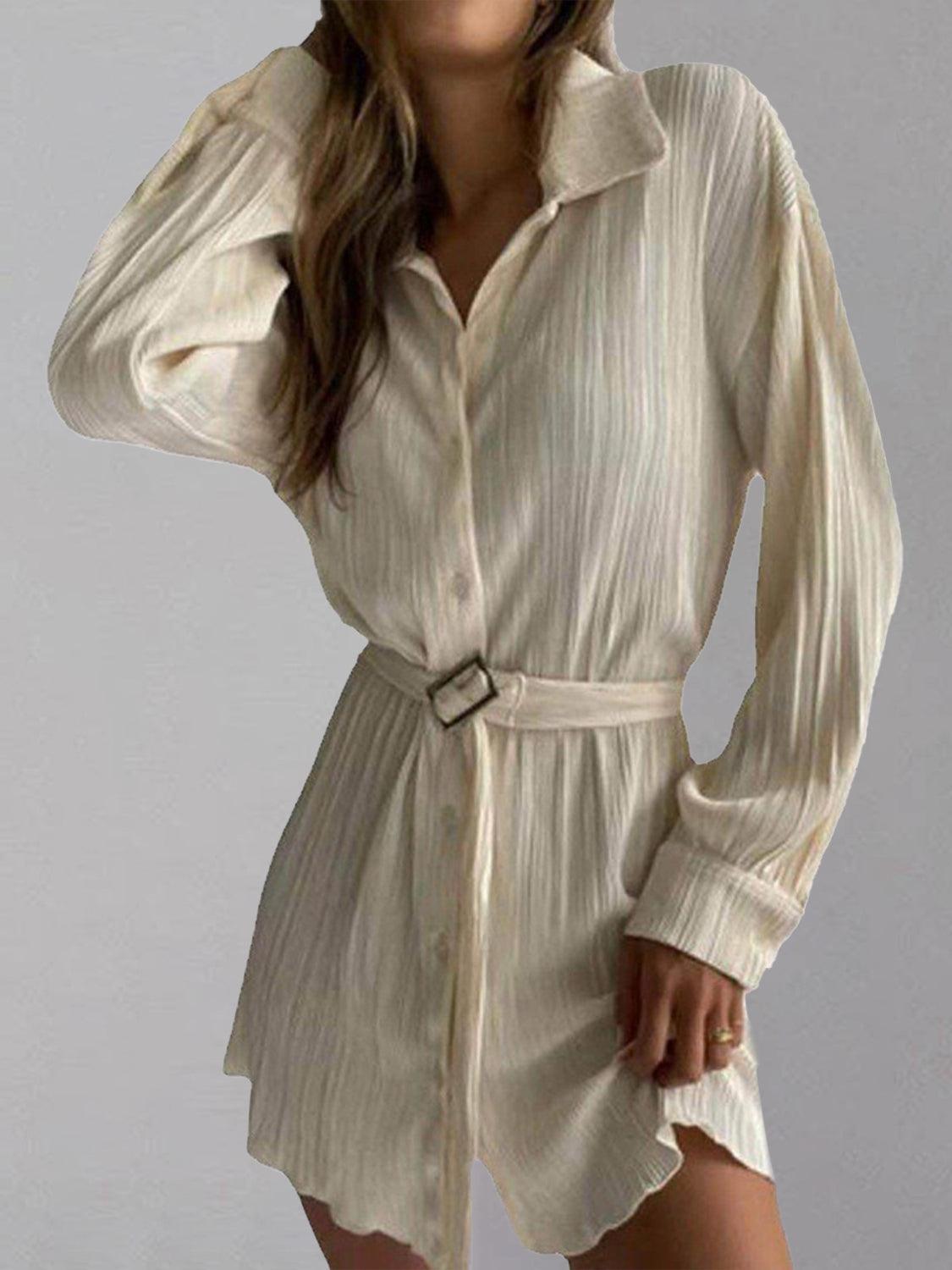 Button Up Dropped Shoulder Shirt Dress - ClubOn