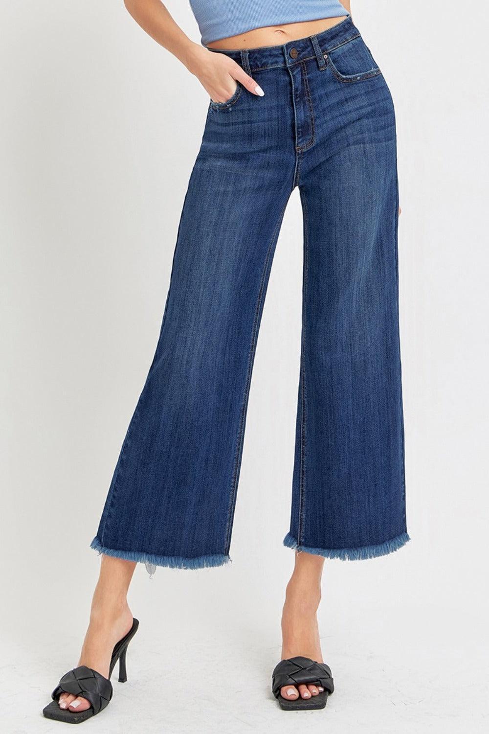 RISEN Full Size Raw Hem Cropped Wide Leg Jeans - ClubOn