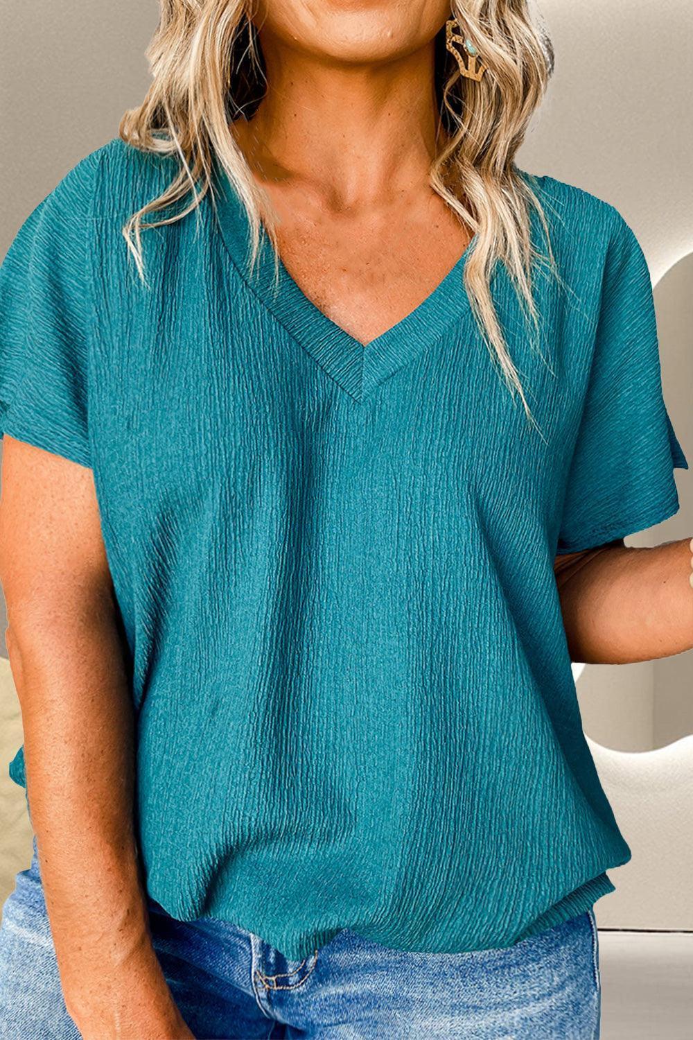 Plus Size V-Neck Short Sleeve Top - ClubOn