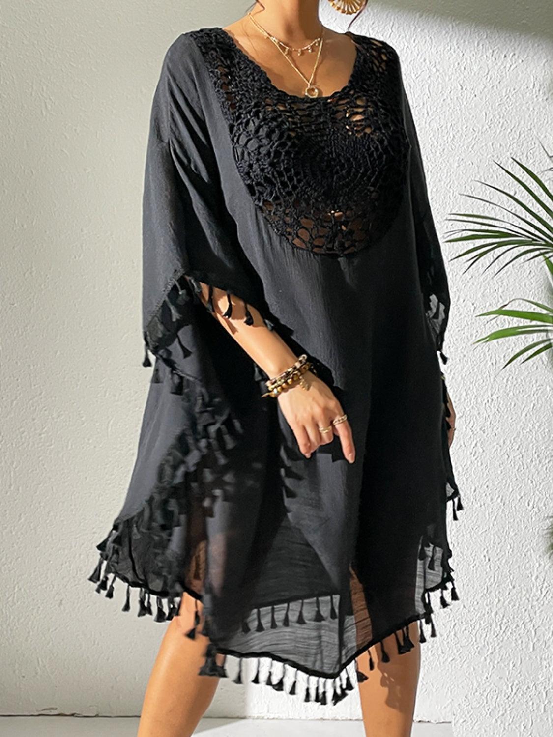 Tassel Cutout Scoop Neck Cover-Up Dress - ClubOn