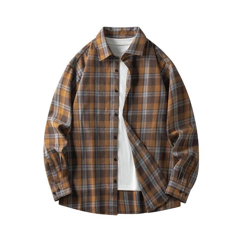 Men's Oversized Plaid Flannel Shirt - Casual Drop-Shoulder Long Sleeve - ClubOn