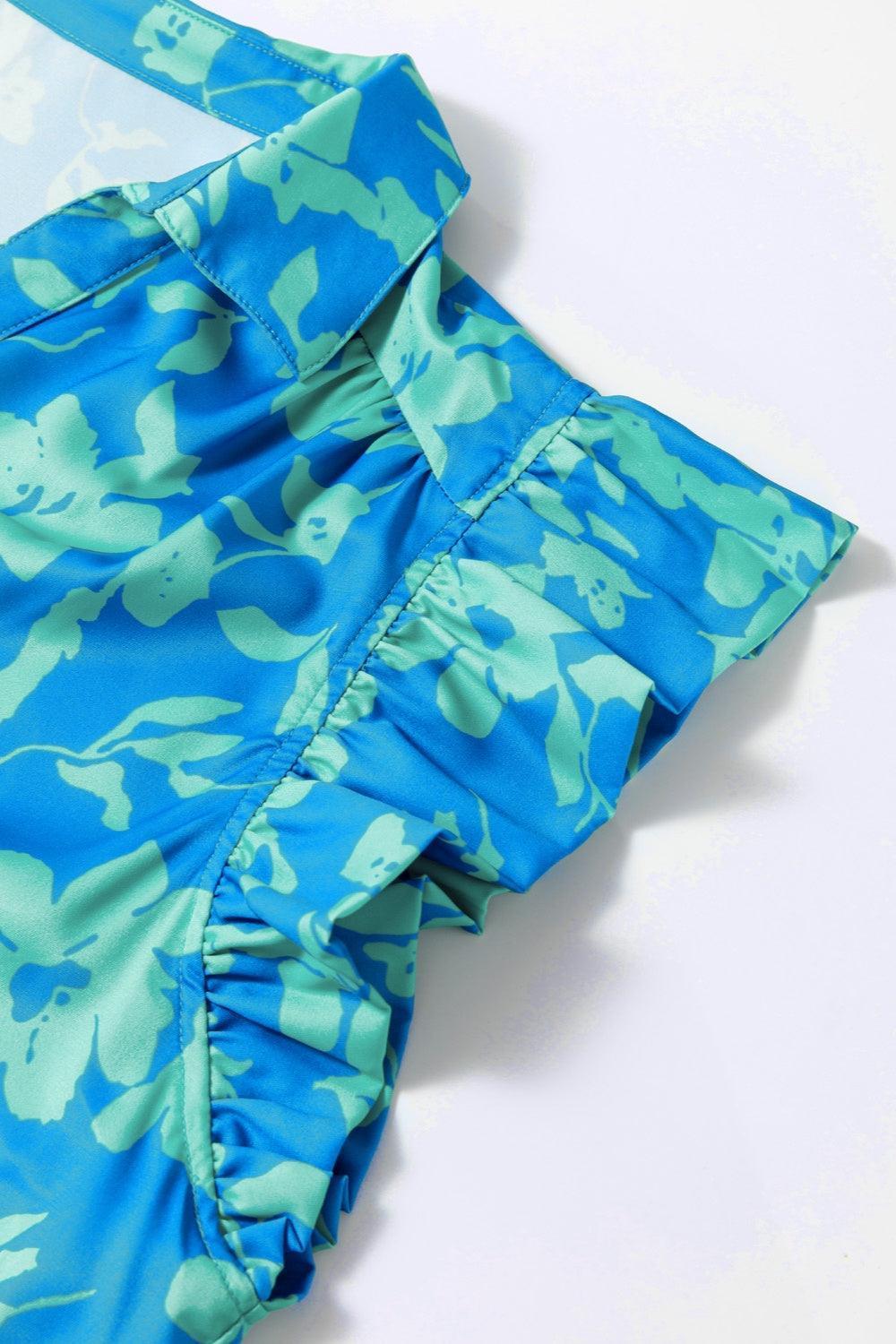 Plus Size Ruffled Printed Cap Sleeve Mini Dress - ClubOn