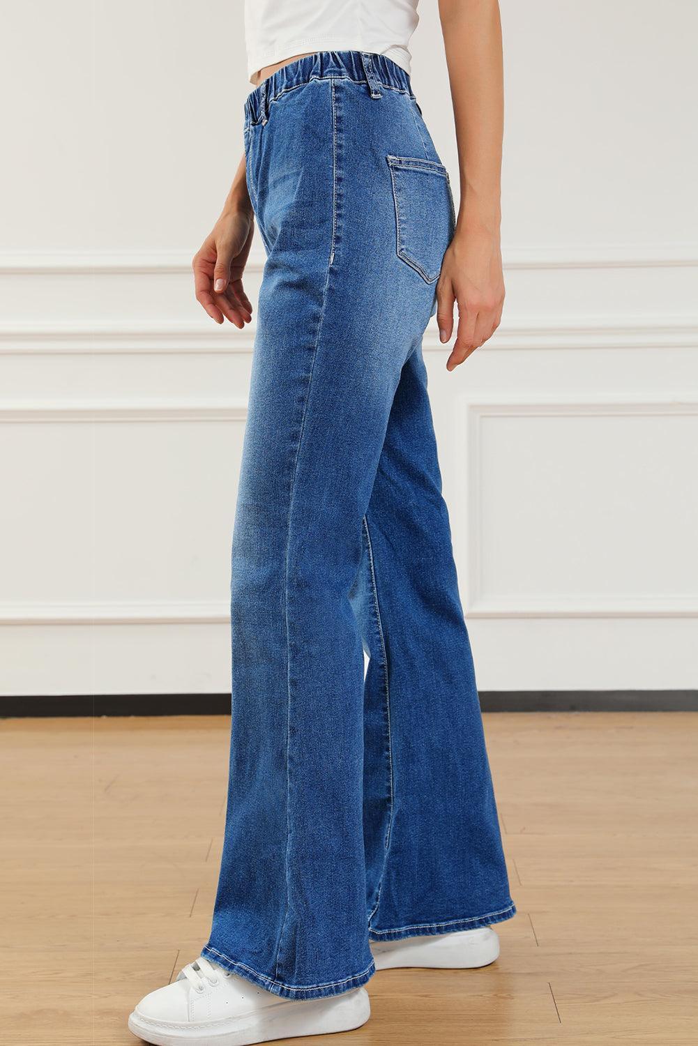 Elastic Waist Bootcut Jeans with Pockets - ClubOn