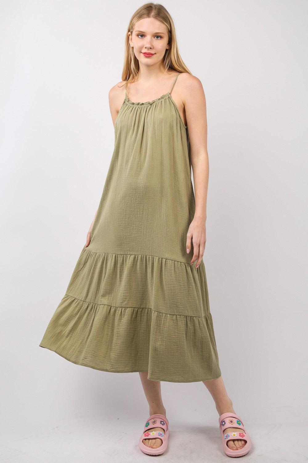 VERY J Ruffled A-Line Midi Cami Dress - ClubOn