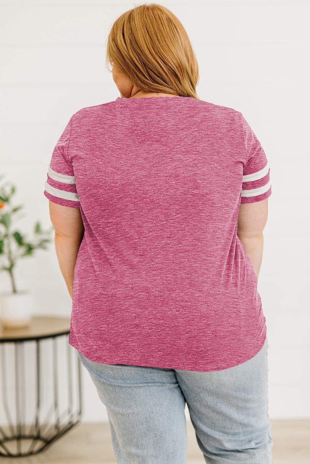 Plus Size Striped V-Neck Tee Shirt - ClubOn
