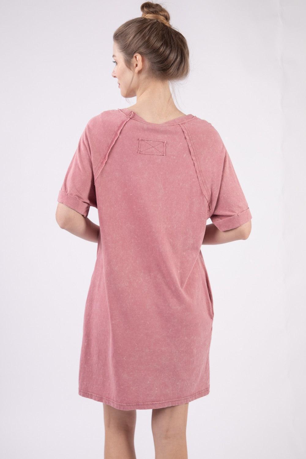 VERY J Washed Round Neck Mini Tee Dress - ClubOn