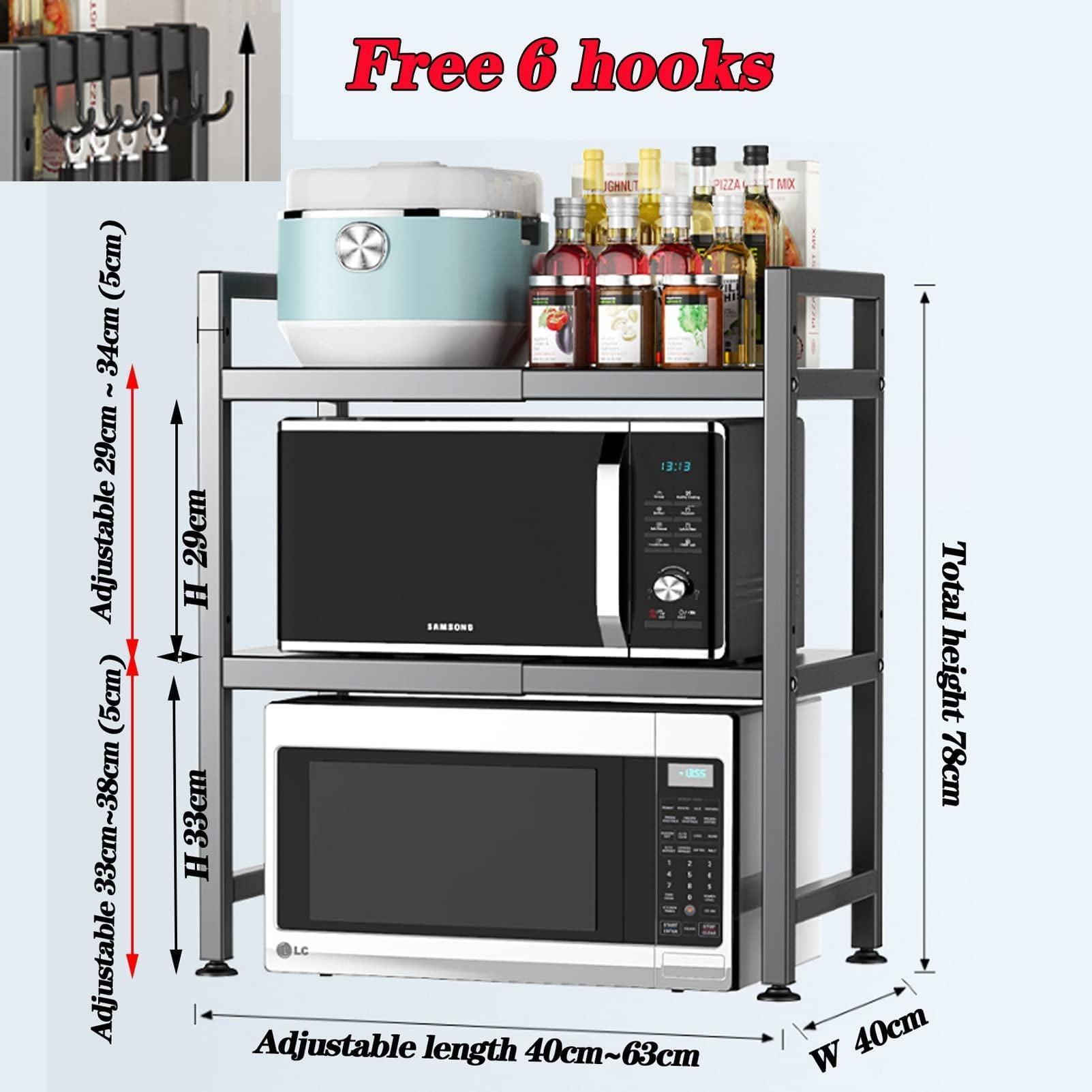 Copedvic 3-Tier Kitchen Baker's Rack, Extendable Microwave Oven Stand, Storage Shelf with S-Hooks, Black - ClubOn