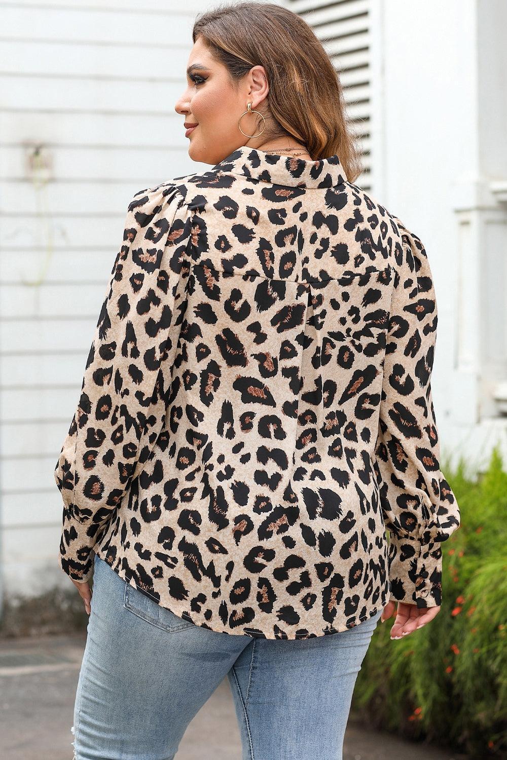Plus Size Printed Long Sleeve Shirt - ClubOn