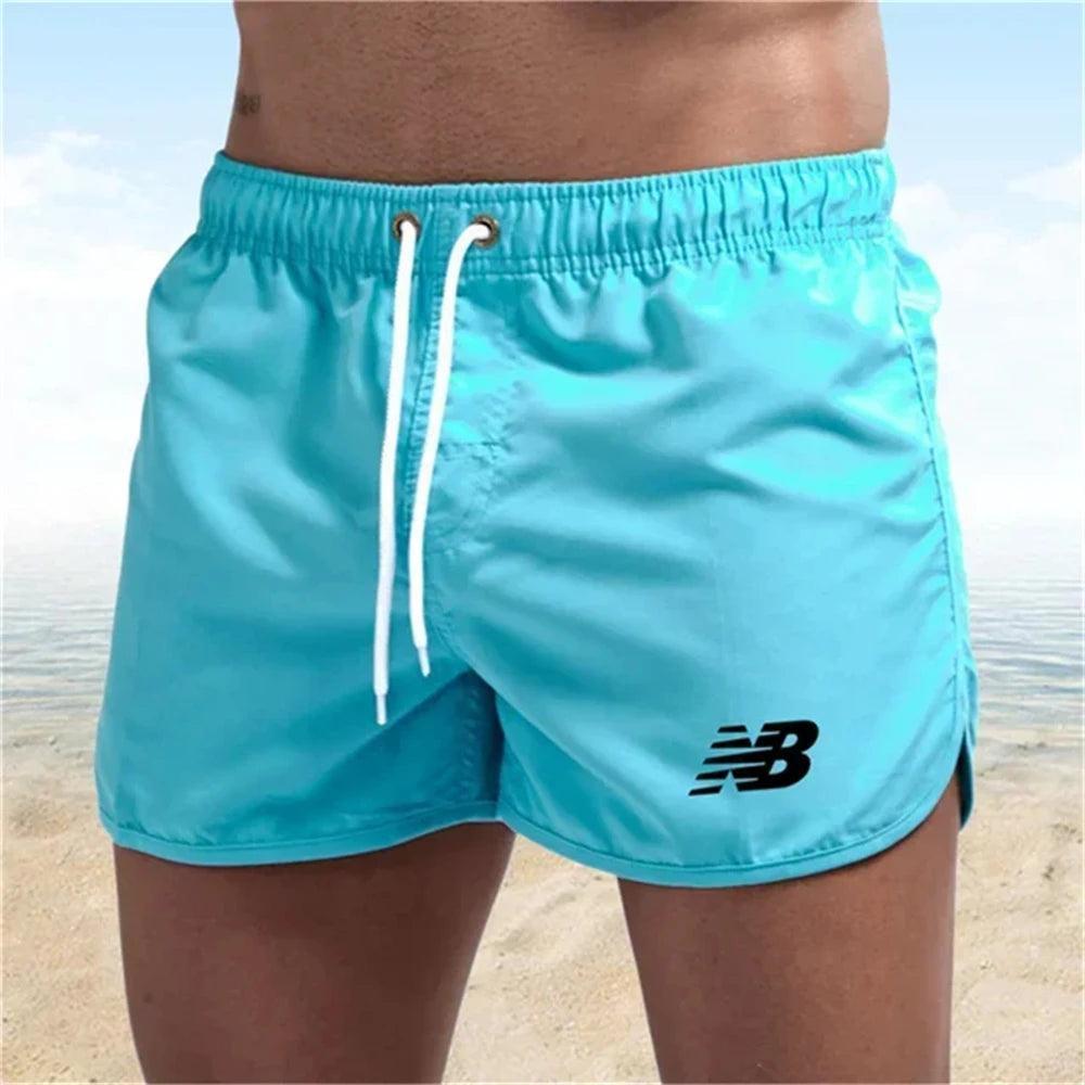 Men's Letter B Print Beach Shorts - Quick-Dry Gym & Vacation Wear - ClubOn