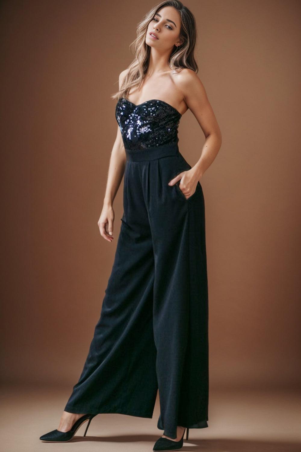 Sequin Tube Wide Leg Jumpsuit - ClubOn