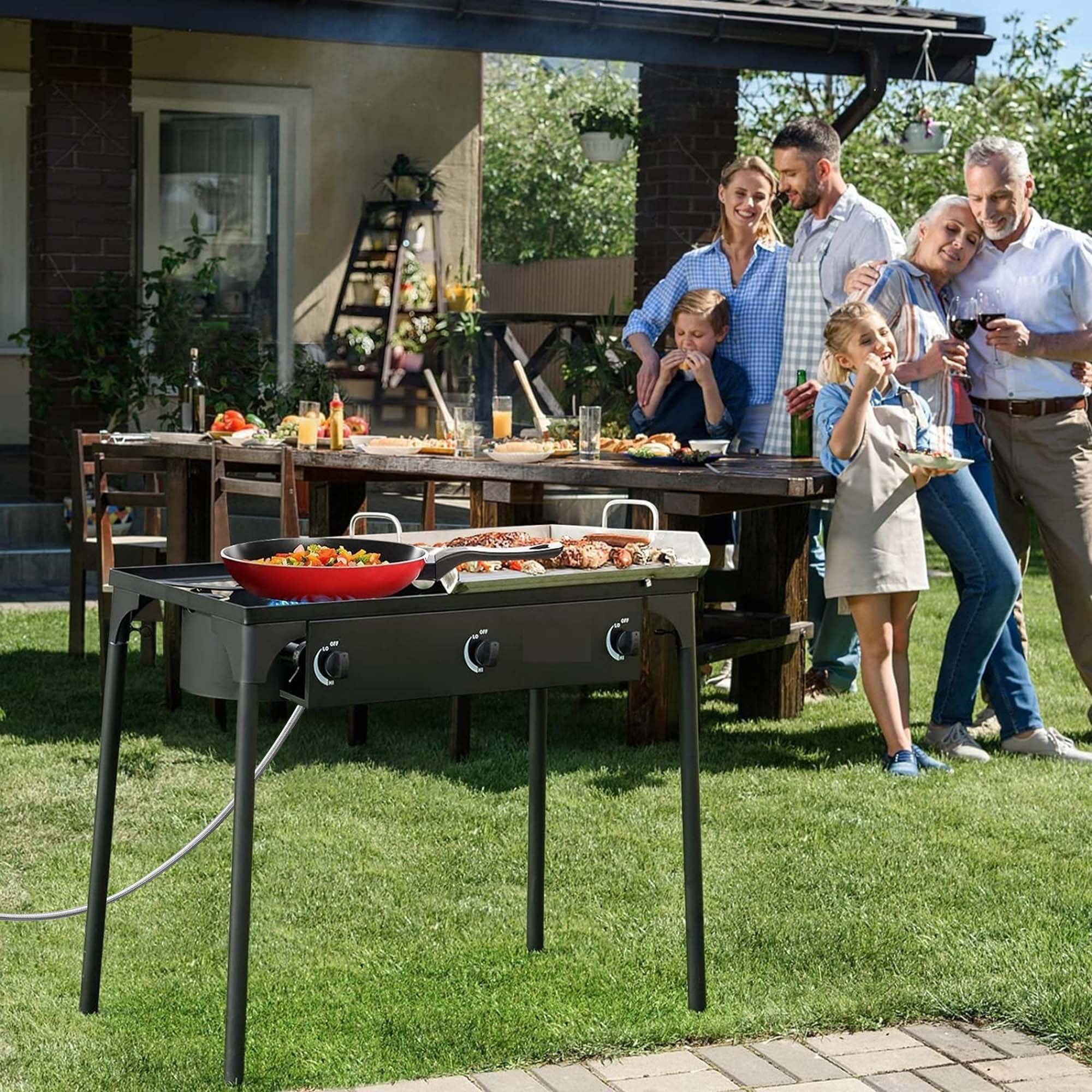 GVDV 3-Burner Propane Camping Stove, 225,000-BTU Gas Stove for BBQ, Heavy Duty, Black - ClubOn