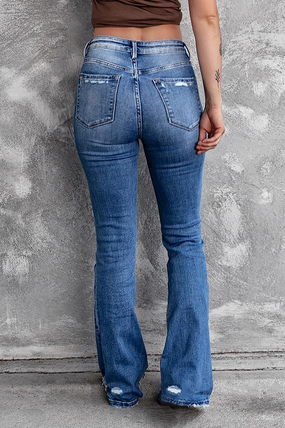 Sequin Bow Distressed Bootcut Jeans - ClubOn