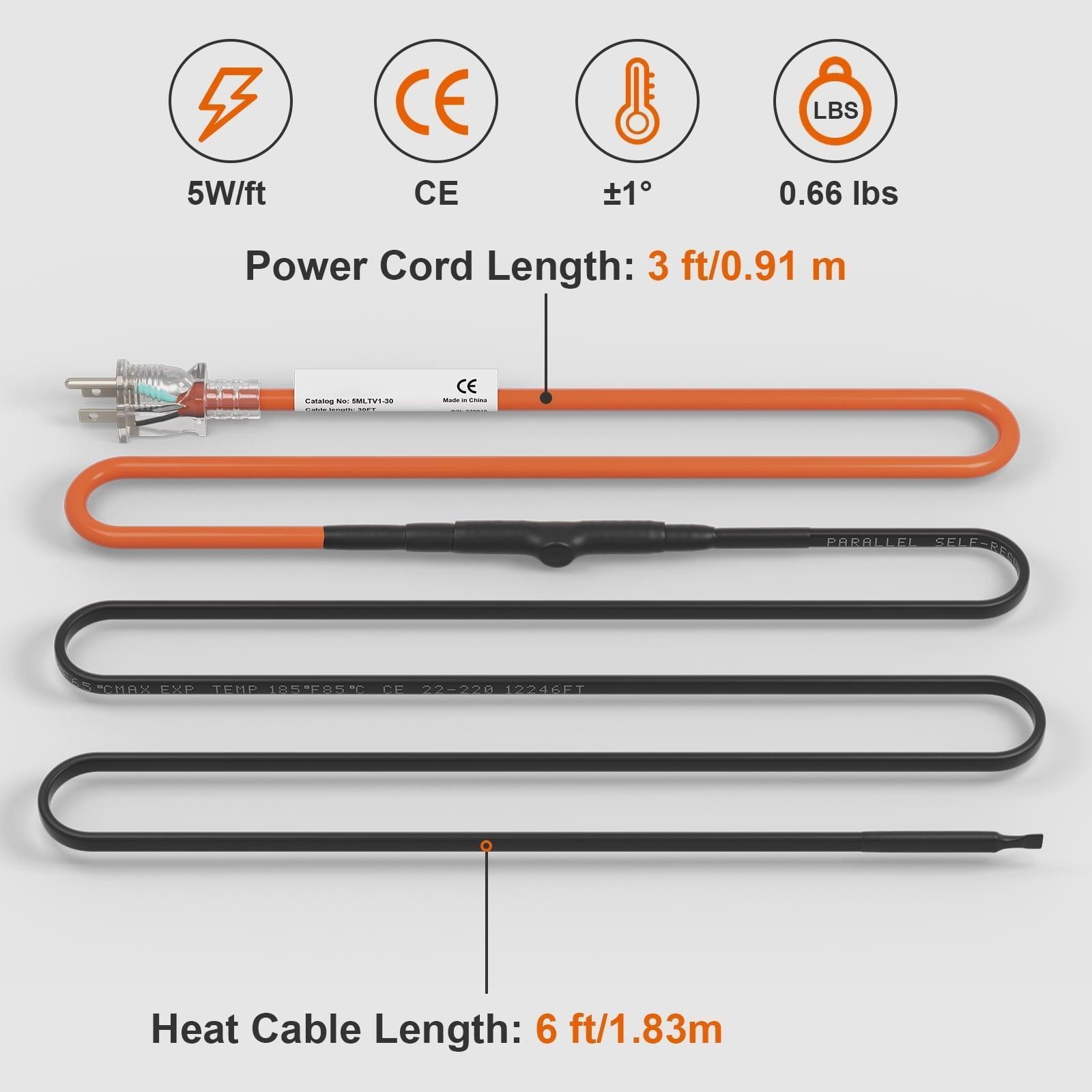 SKYSHALO Self-Regulating Pipe Heating Cable 5W/ft – Built-in Thermostat, 6 Feet - ClubOn