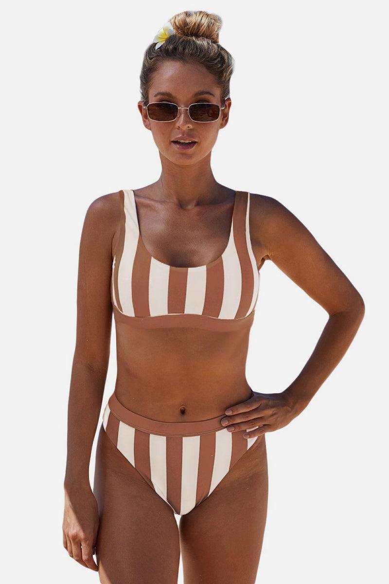 Striped Tank High Waist Bikini - ClubOn