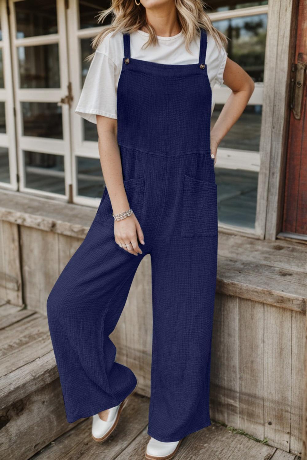 Full Size Wide Leg Front Pocket Jumpsuit - ClubOn