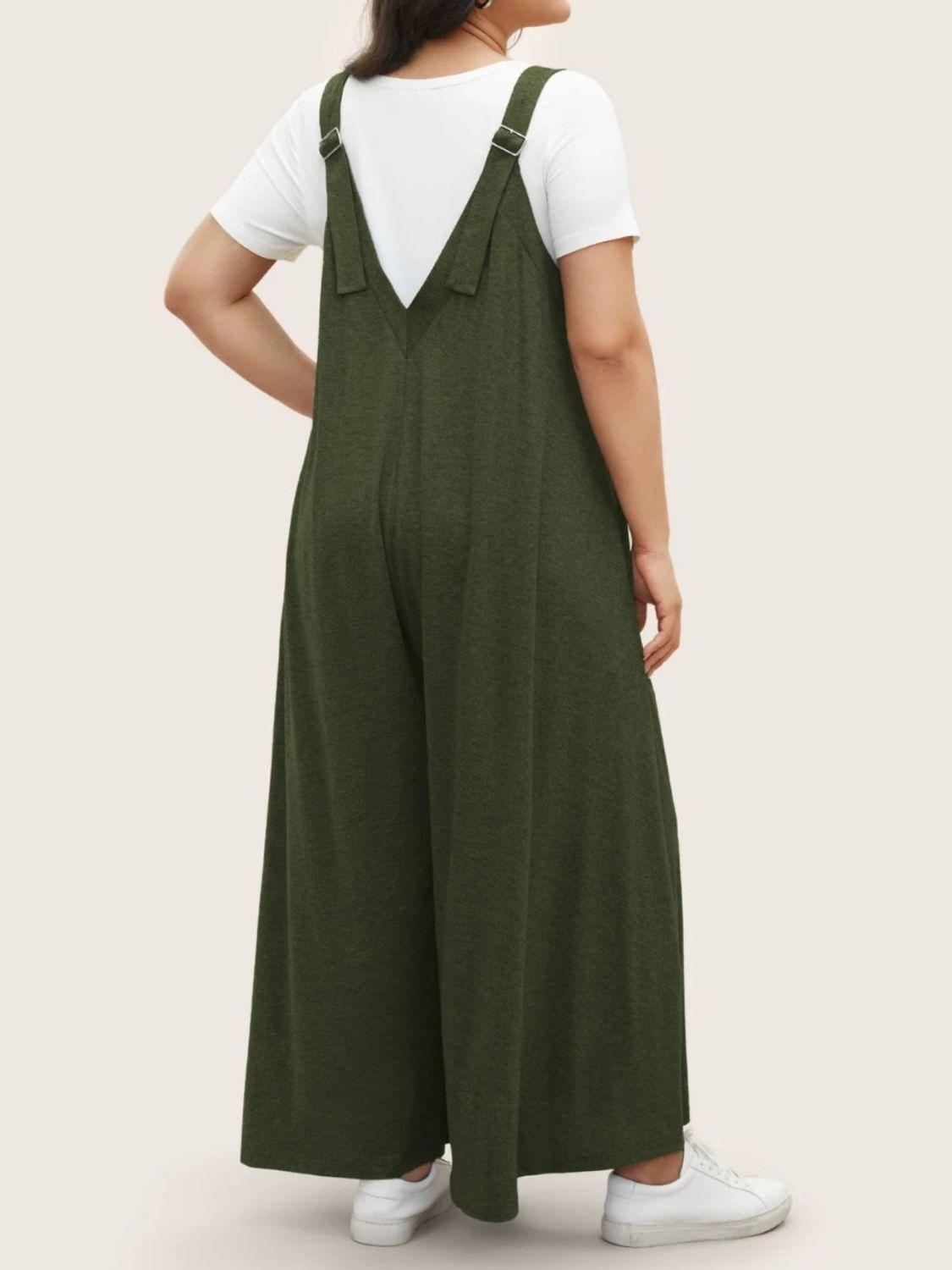 Full Size Pocketed Wide Leg Overalls - ClubOn