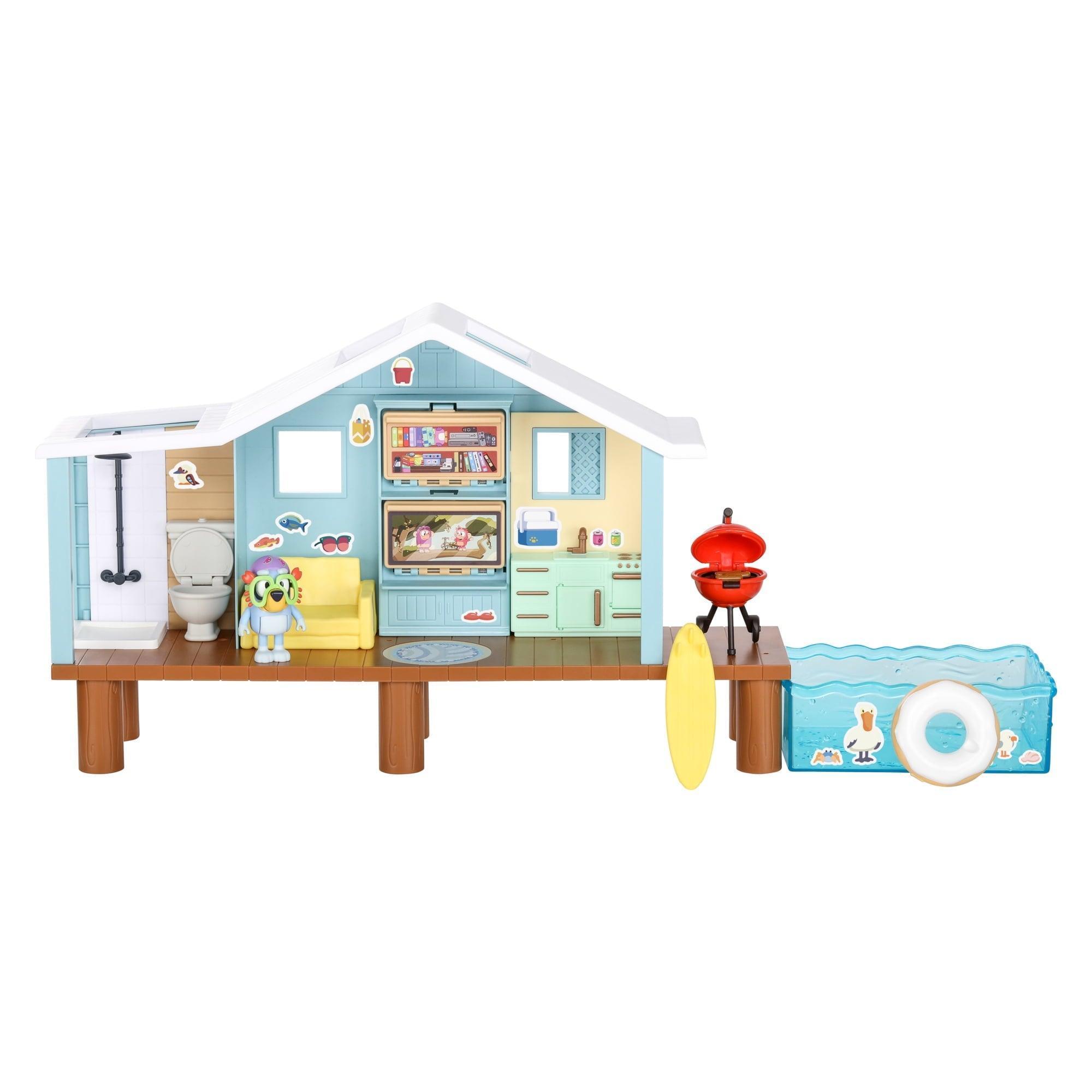 Bluey Beach Cabin Playset with Figure, Goggles, and 10 Pieces – Toddler Toy - ClubOn