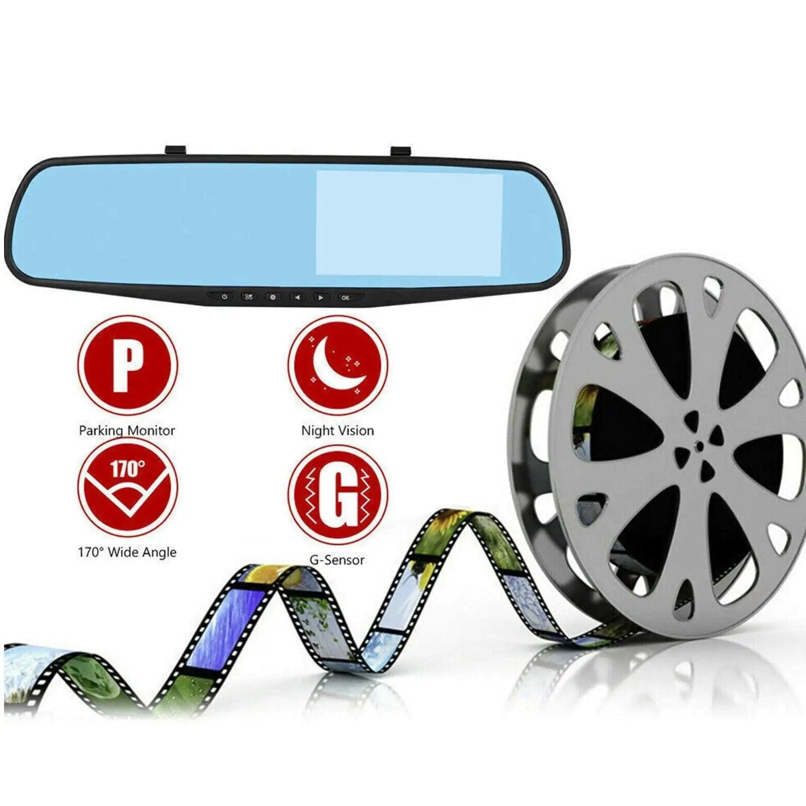 1080P HD Rearview Mirror Car DVR Dual Dash Cam Camera Front Rear Video Recorder - ClubOn