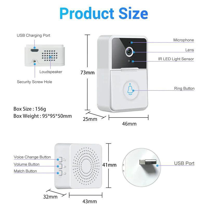 Wireless Security Smart WiFi Doorbell Intercom Video Camera Door Ring Bell Chime - ClubOn