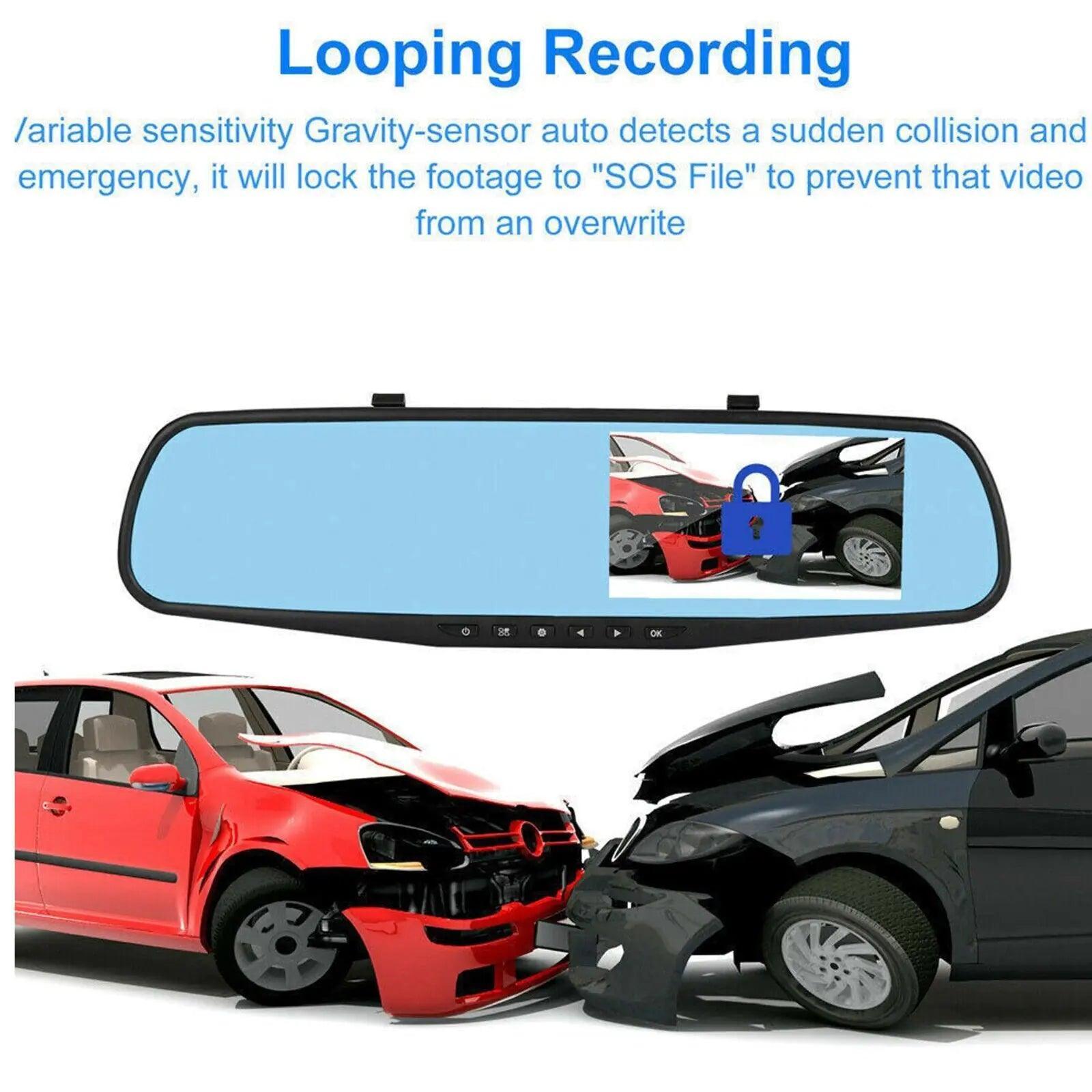 1080P HD Rearview Mirror Car DVR Dual Dash Cam Camera Front Rear Video Recorder - ClubOn