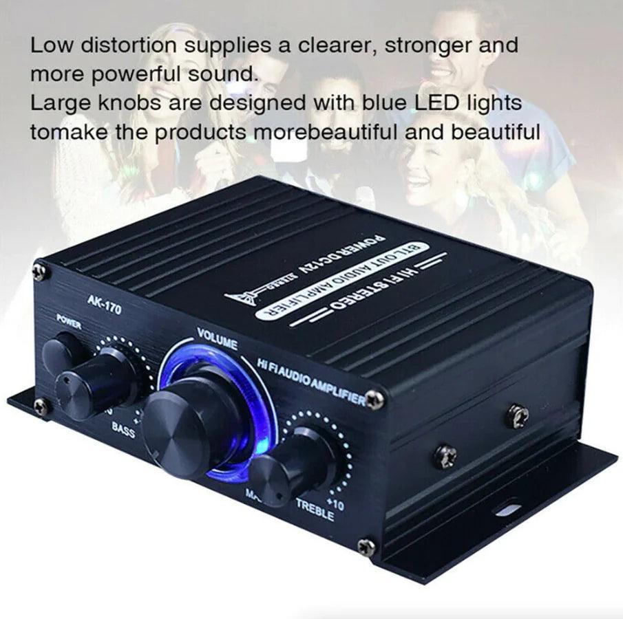 400W 12V 2 Channel Powerful Stereo Audio Power Amplifier HiFi Bass Amp Car Home - ClubOn